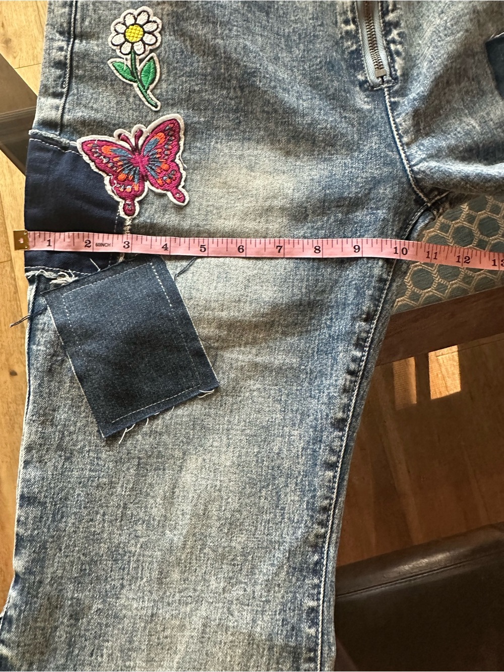 Dolls Kill Black-Grey Patchwork Flare Jeans with Colorful Appliqués NWT size XL - Picture 11 of 12